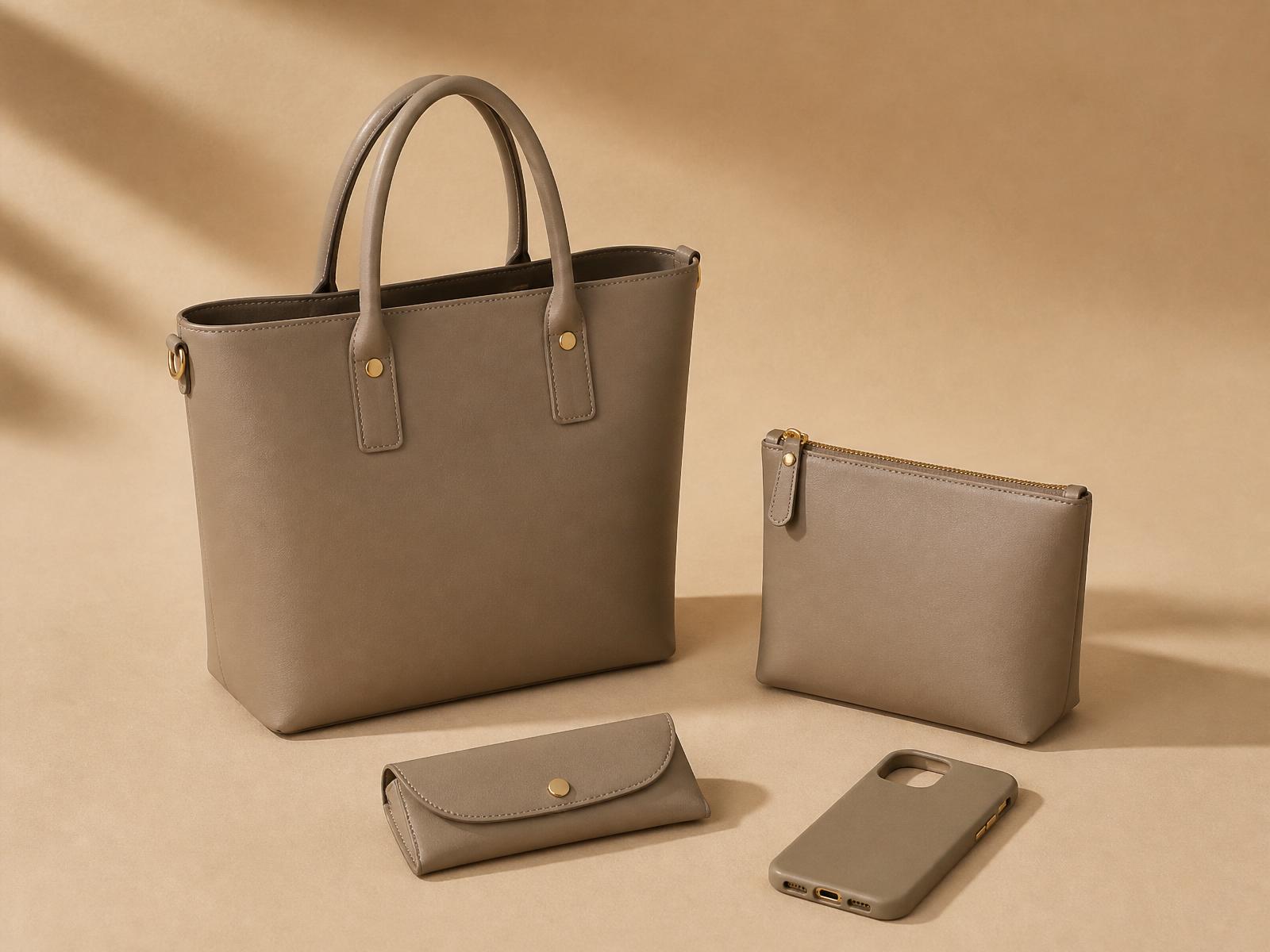 The LORASEN tote with its matching cosmetic pouch, glasses case and phone case